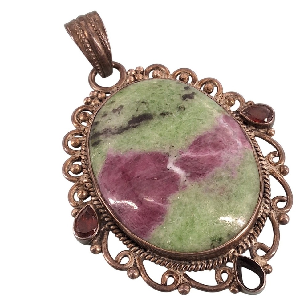 Natural Ruby in Zoisite & Garnet Pendant Anyolite Filigree - Needs Repair‎